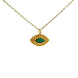 Collier doré oeil texturé et onyx verte 42 cm
