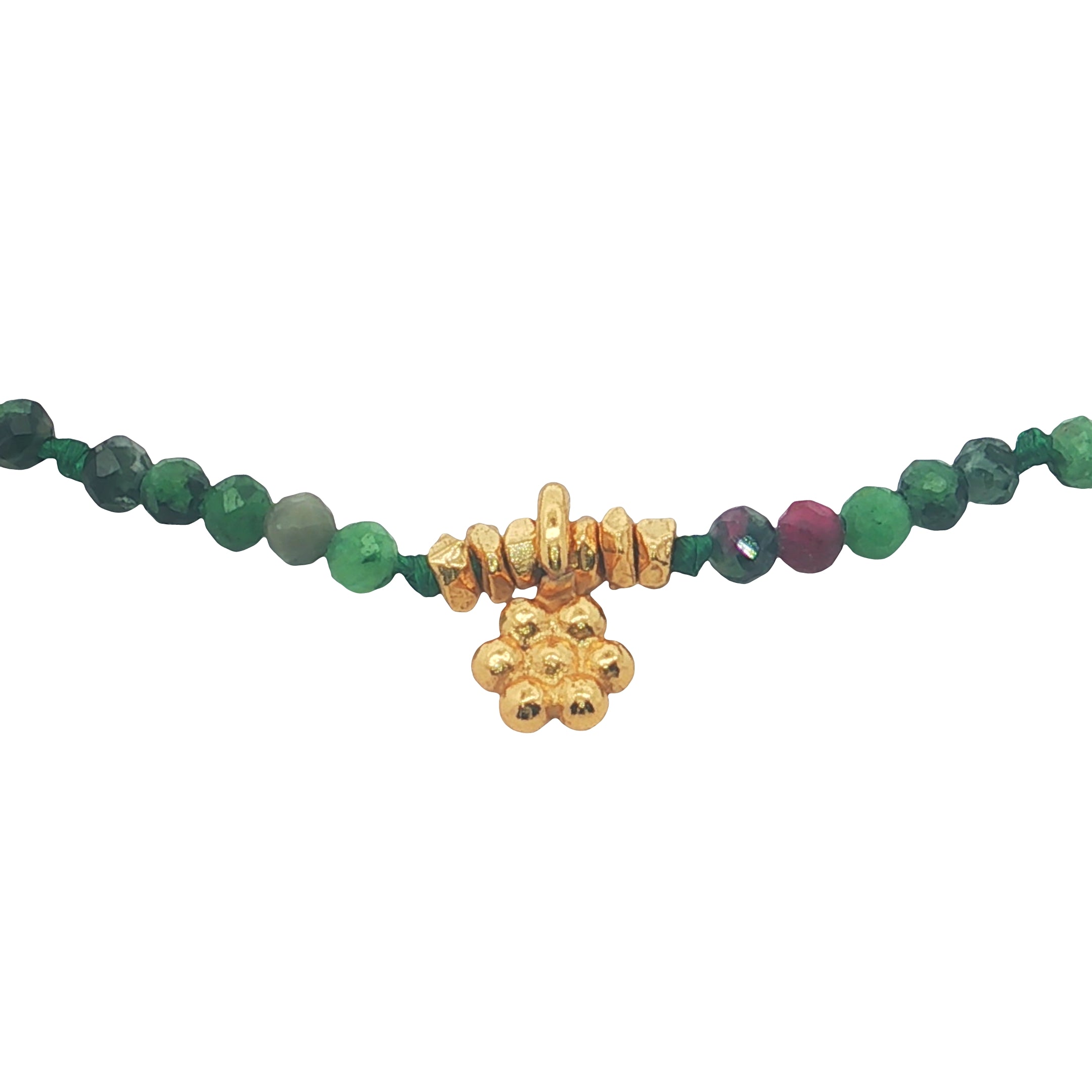 Bracelet doré rubis zoisite et pampille fleur