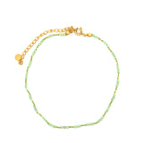 Chaine de cheville cordon vert et petites pierres prehnite