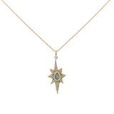 Collier doré étoile des vents martelée et labradorite 42 cm