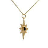 Collier doré rose des vents martelée et onyx noire 42 cm