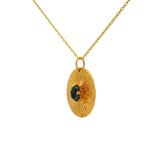Gold necklace and striated and stone pendant