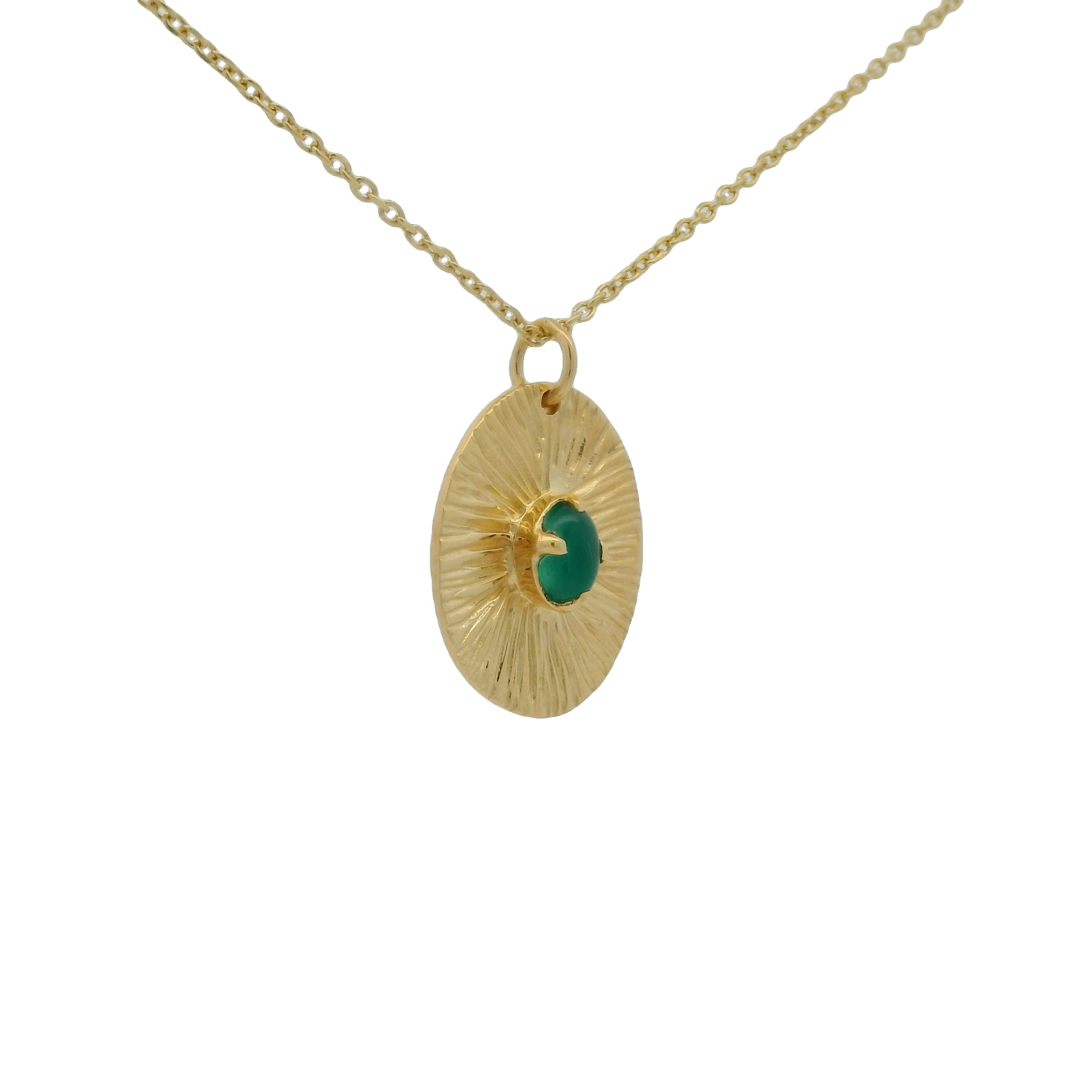 Gold necklace and striated and stone pendant