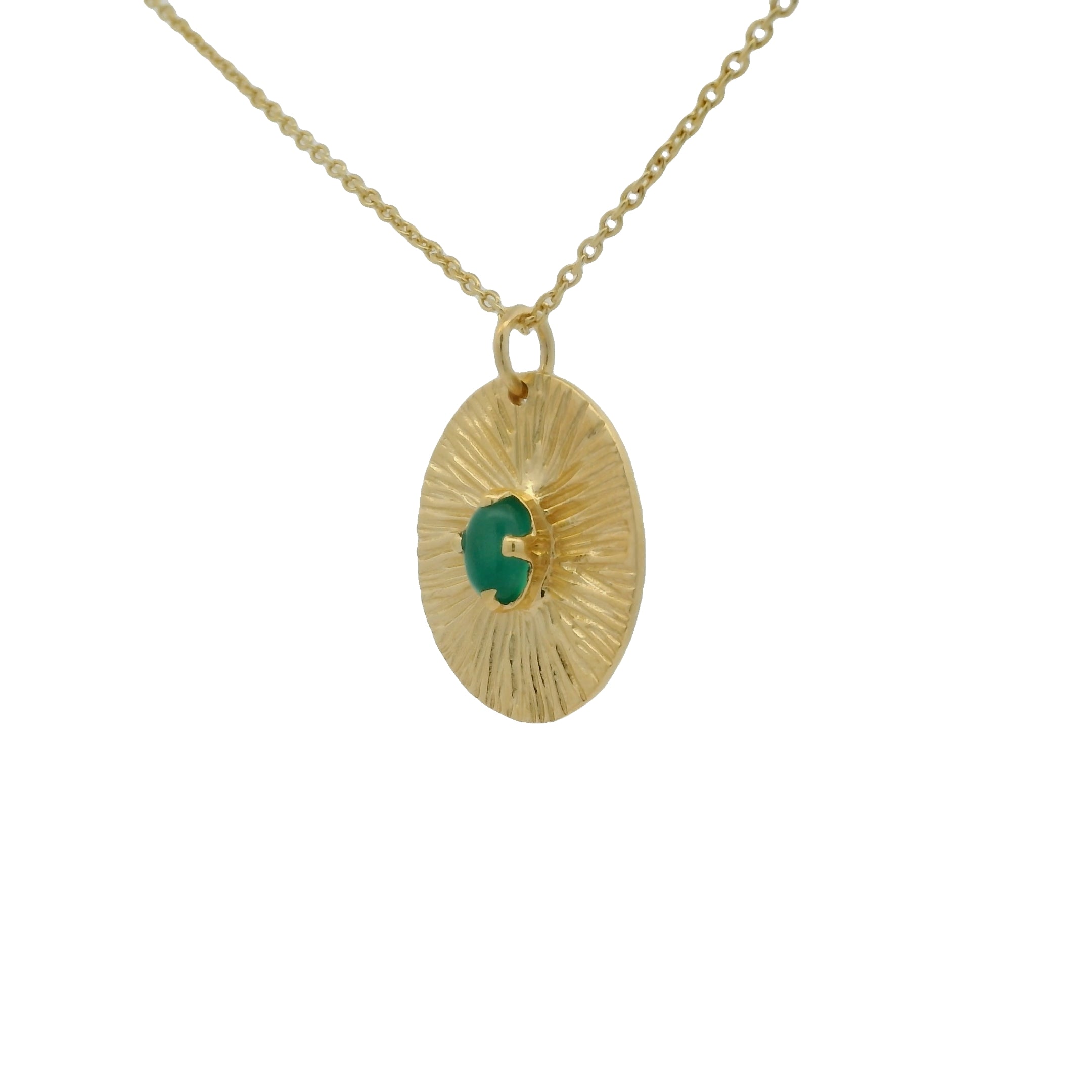 Gold necklace and striated and stone pendant