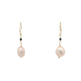 Boucles d'oreilles dorées pendantes perle de culture et onyx noire