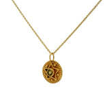 Collier doré médaille texturée étoile et tourmaline 42 cm