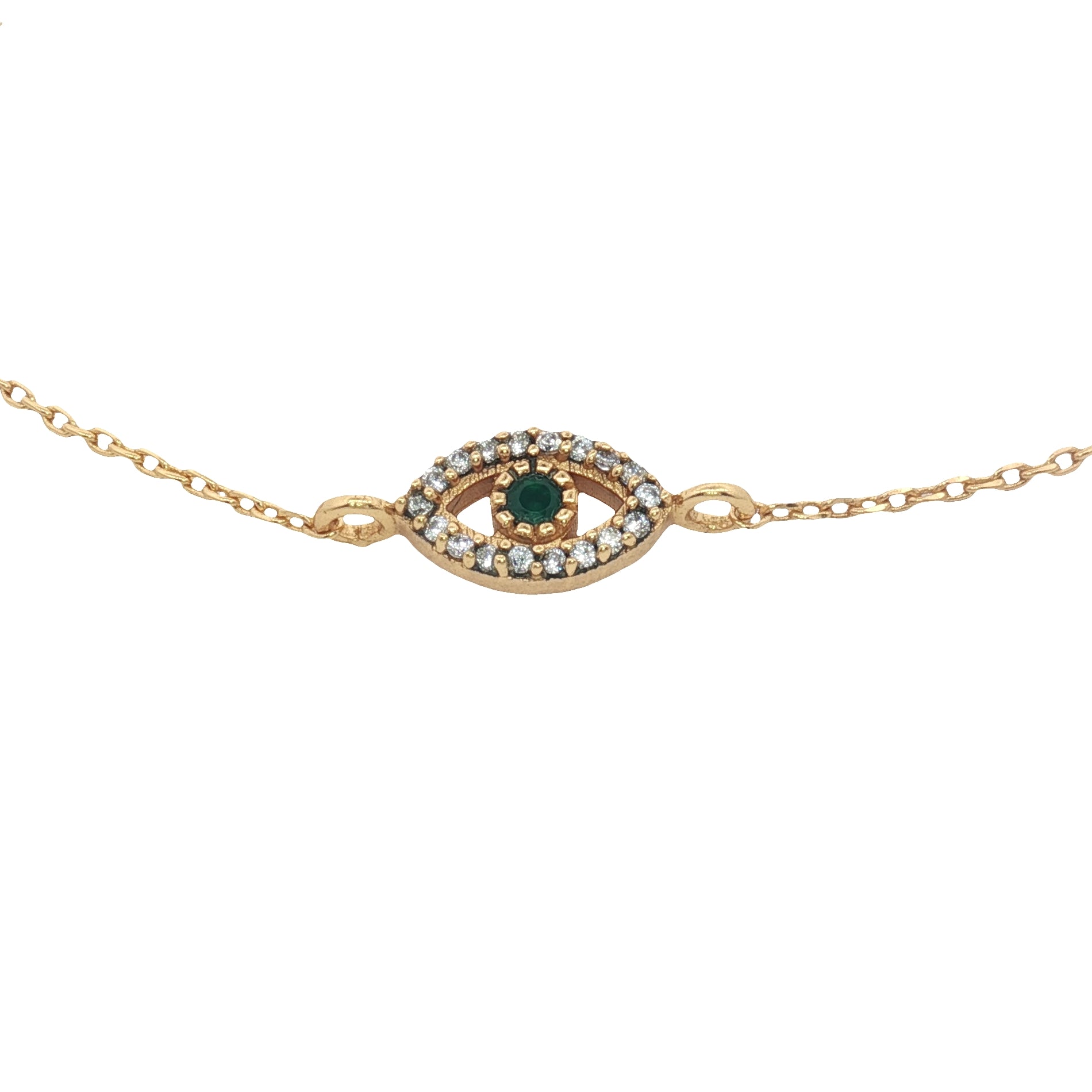 Bracelet doré oeil onyx verte et zircons