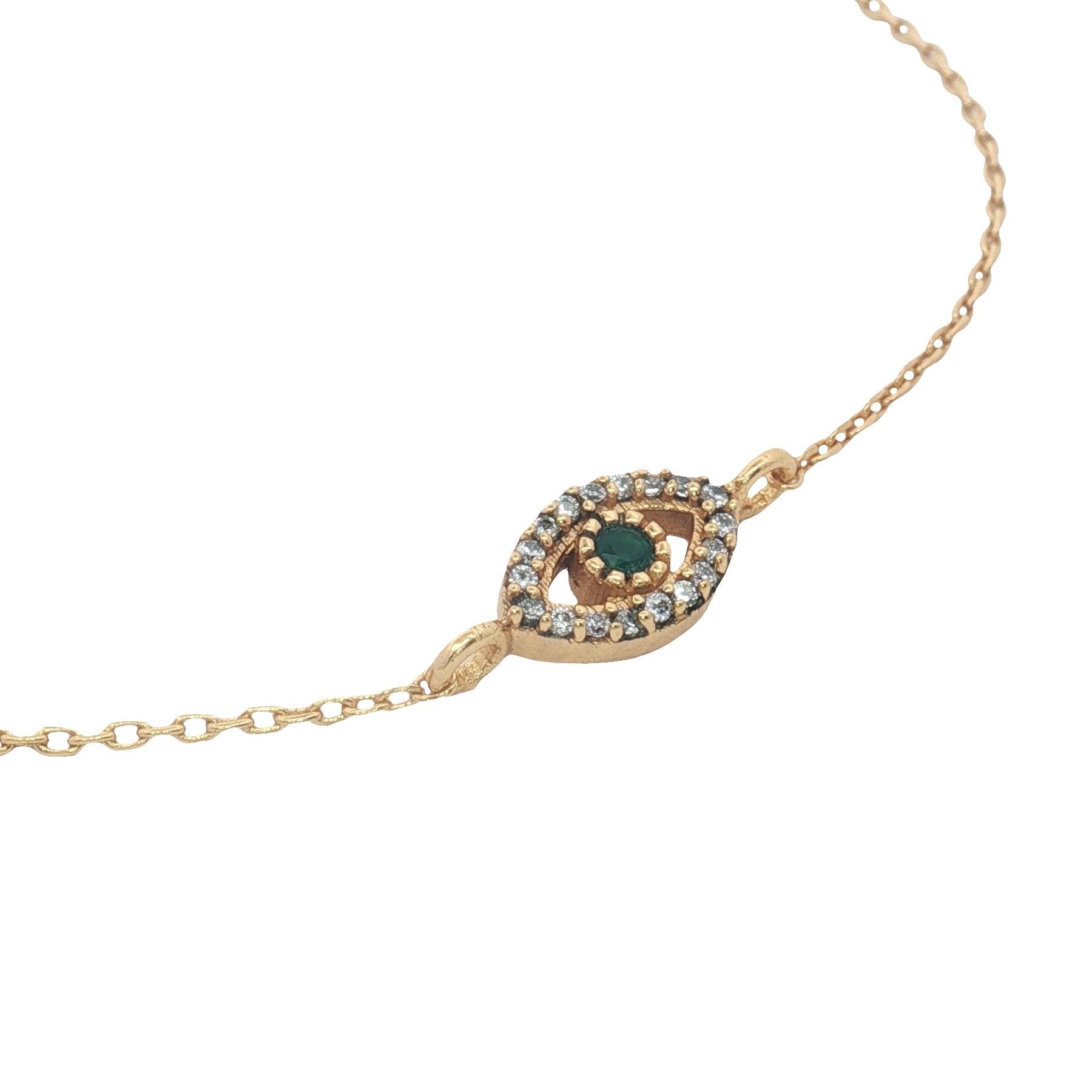 Bracelet doré oeil onyx verte et zircons