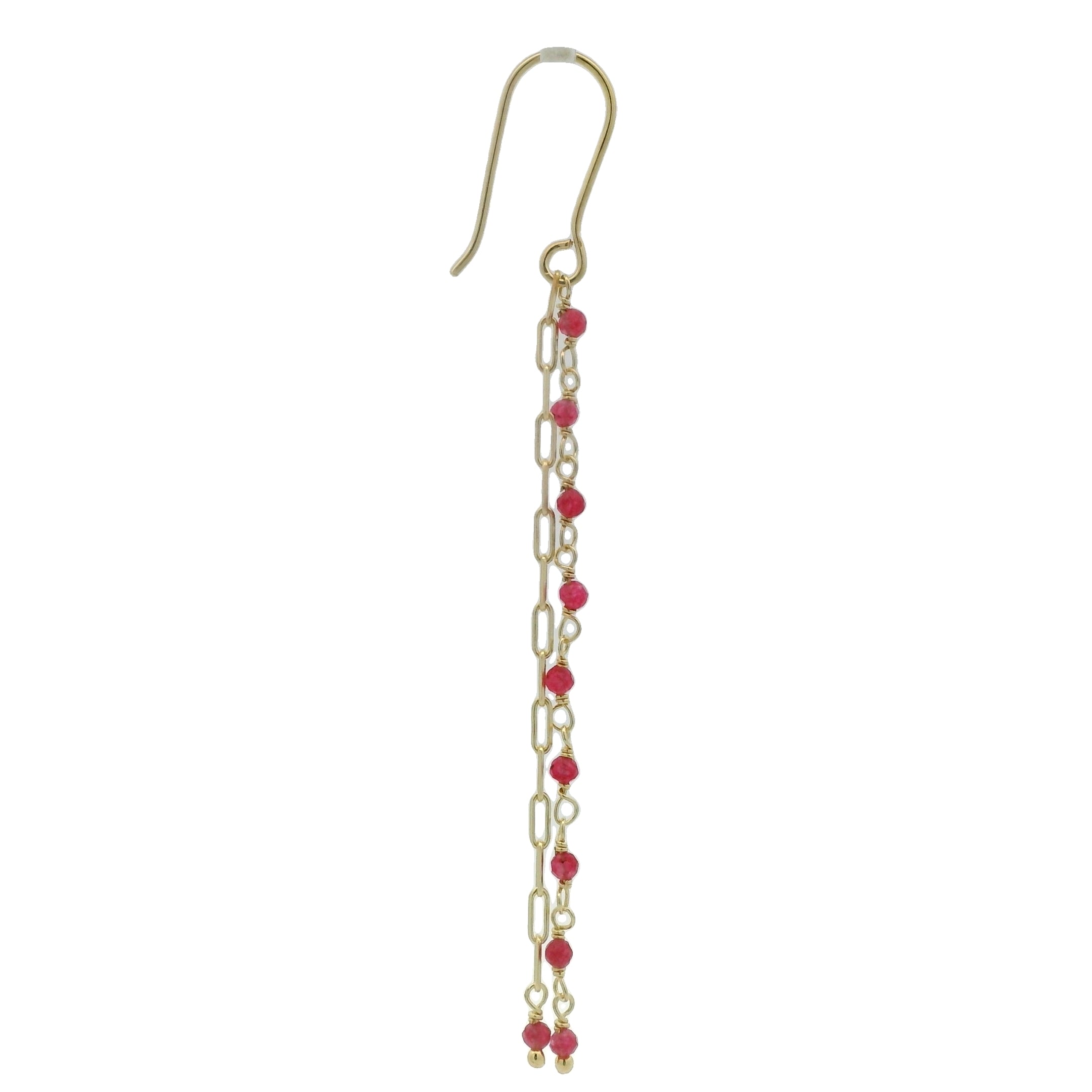 Boucles d'oreilles dorées jade rose chaine rectangle et chaine rosary