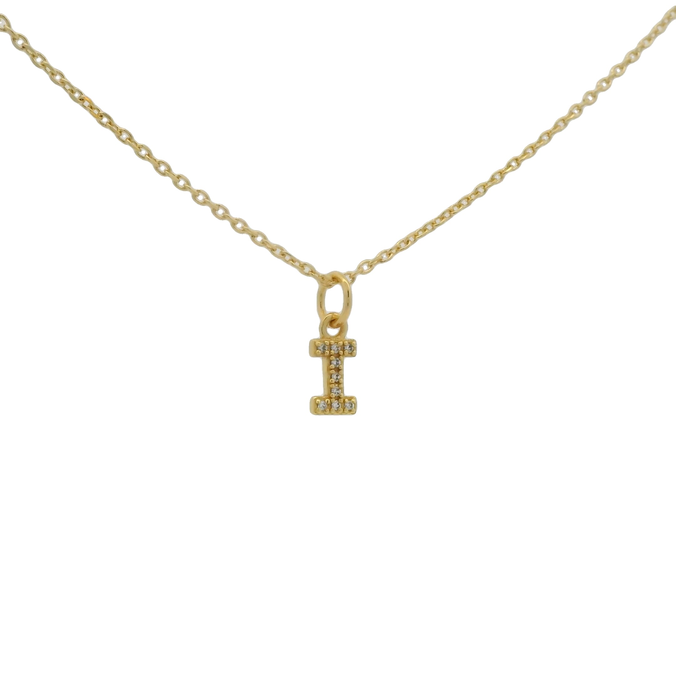 Collier doré lettre I avec zircons blancs 42 cm