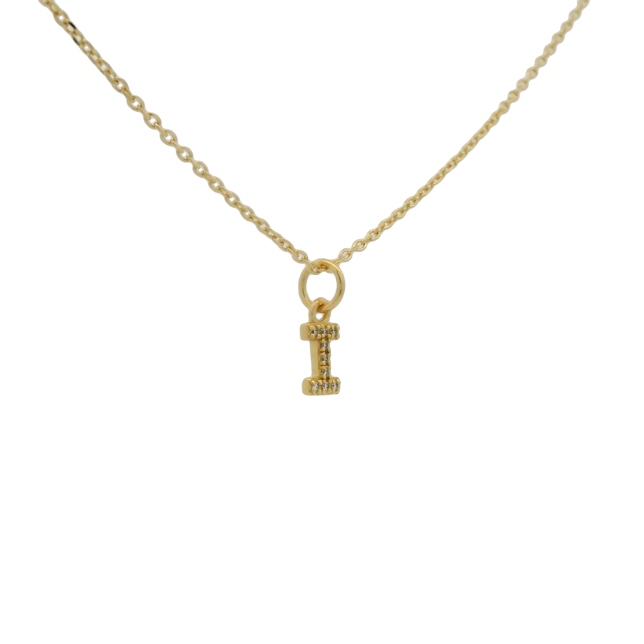 Collier doré lettre I avec zircons blancs 42 cm