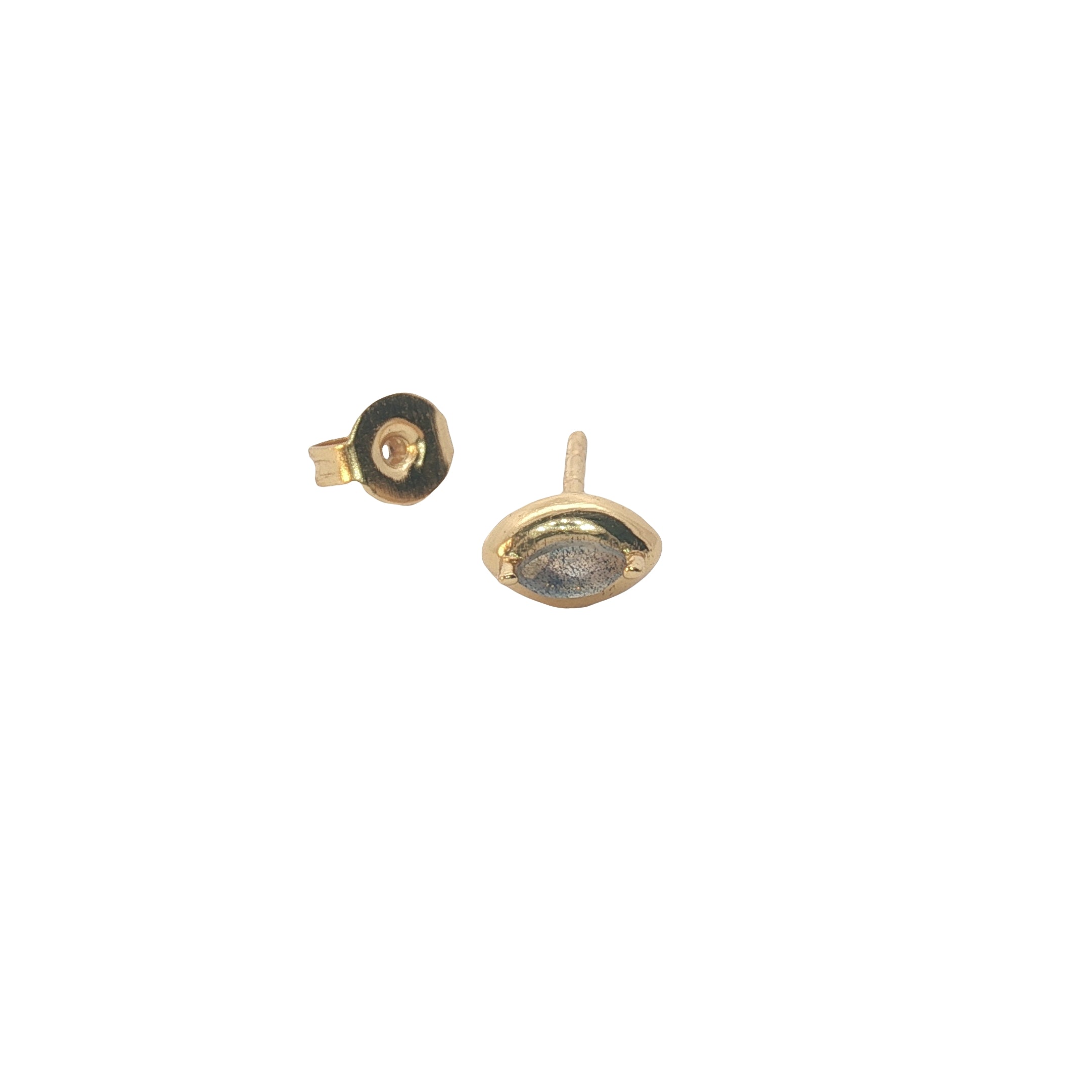 Boucles d'oreilles dorées puce oeil prehnite