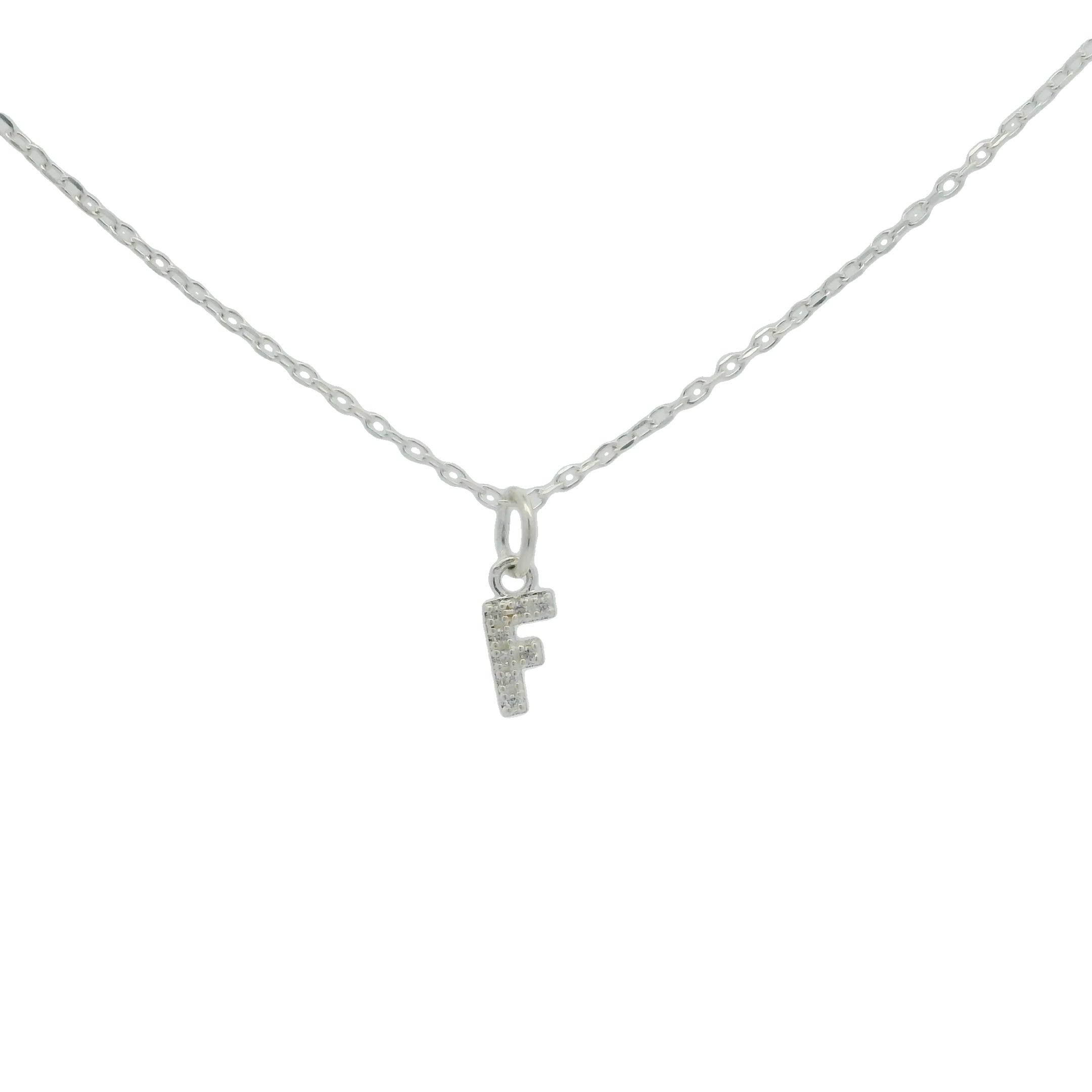 Collier argent 925 petite lettre F zircons blancs 42 cm
