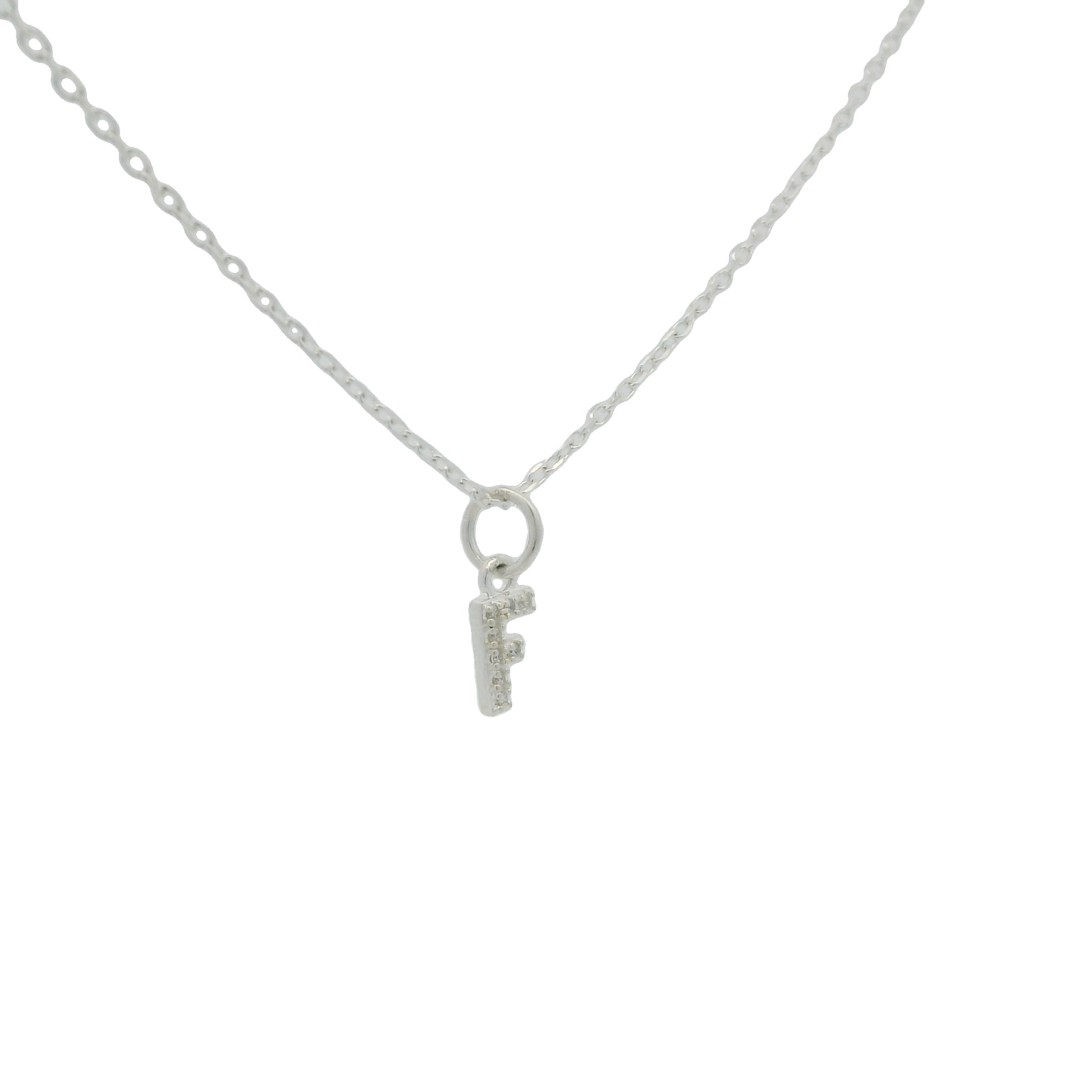 Collier argent 925 petite lettre F zircons blancs 42 cm