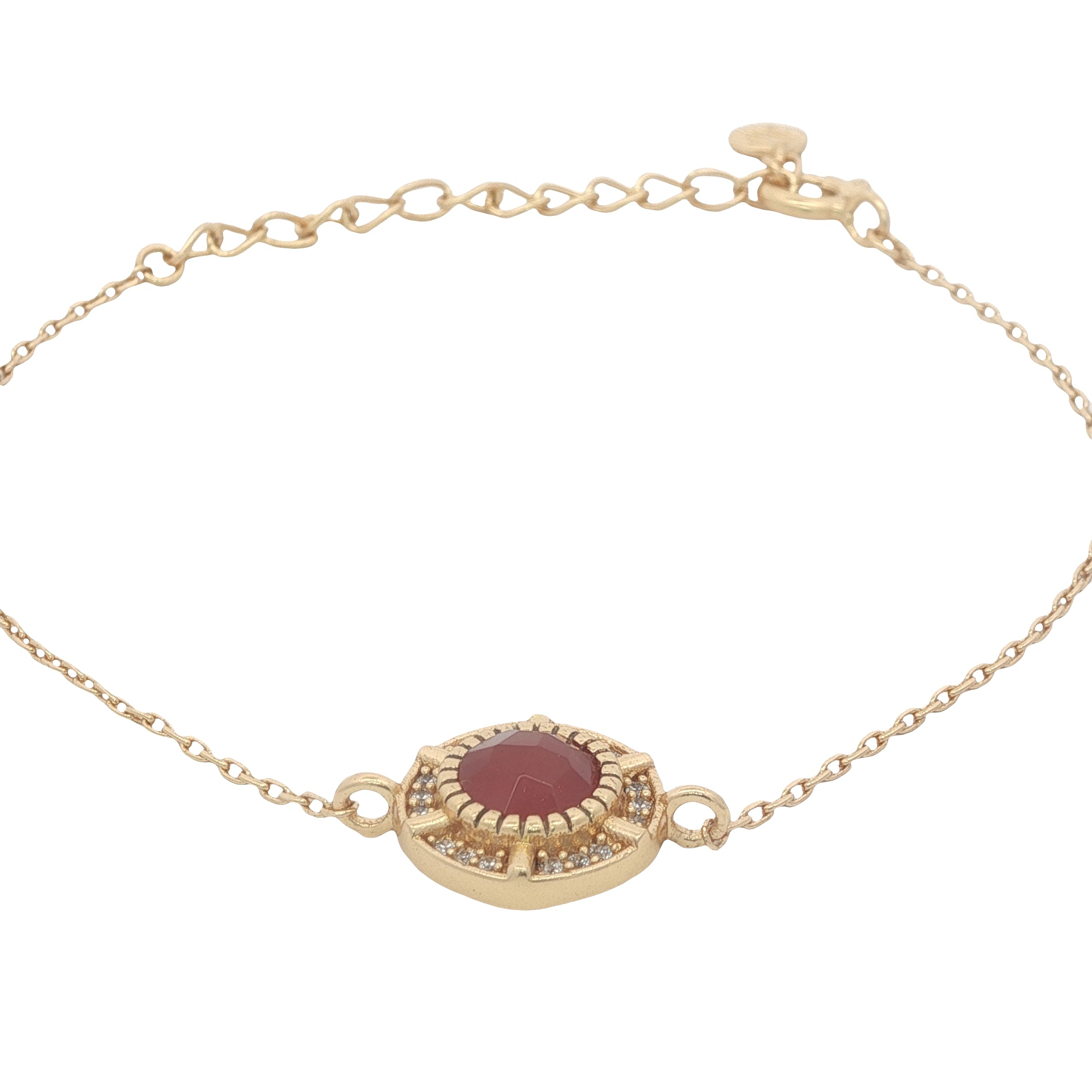 Bracelet doré médaille en onyx rouge et zircons