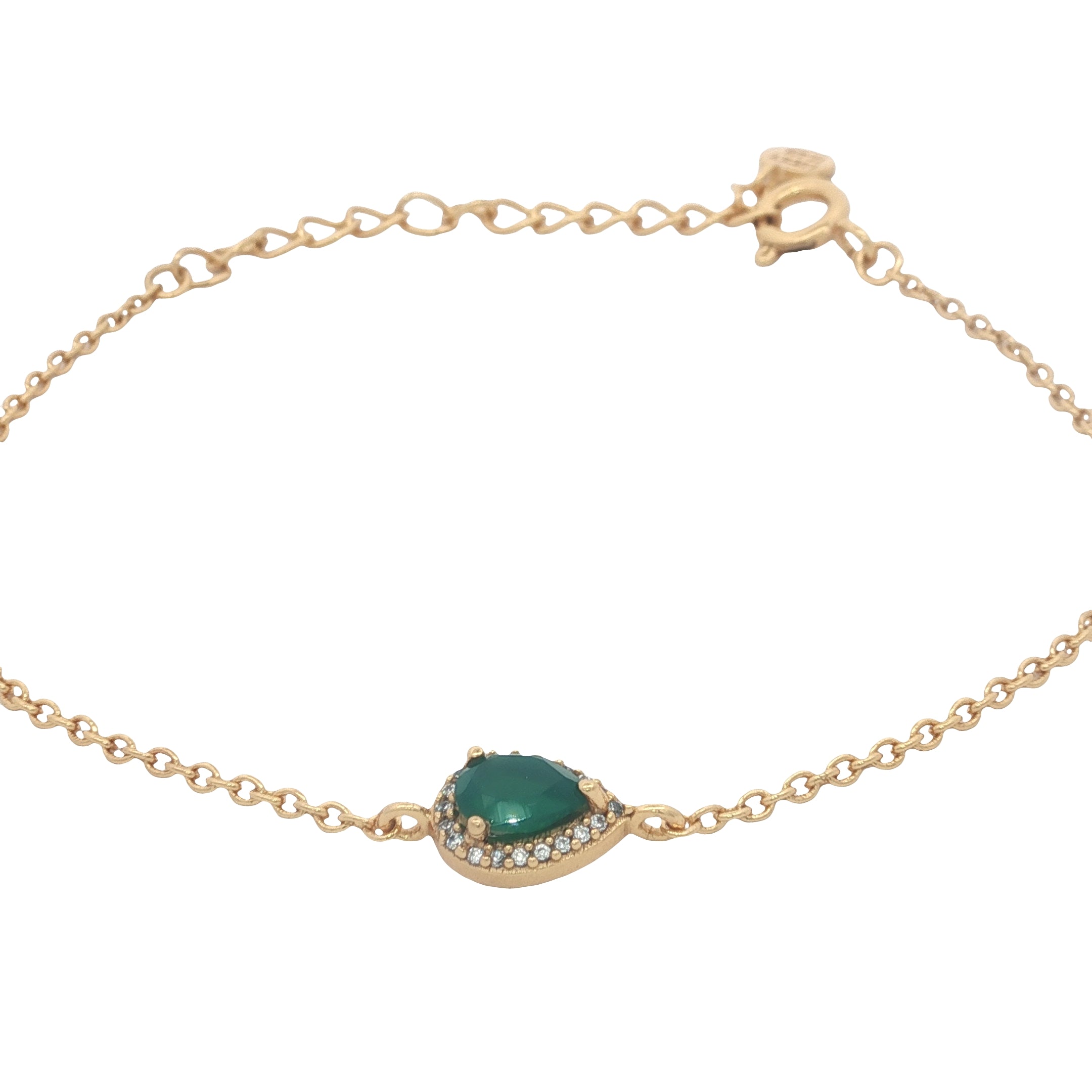 Bracelet doré goutte onyx verte et zircons