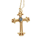 Collier doré croix baroque labradorite 50 cm