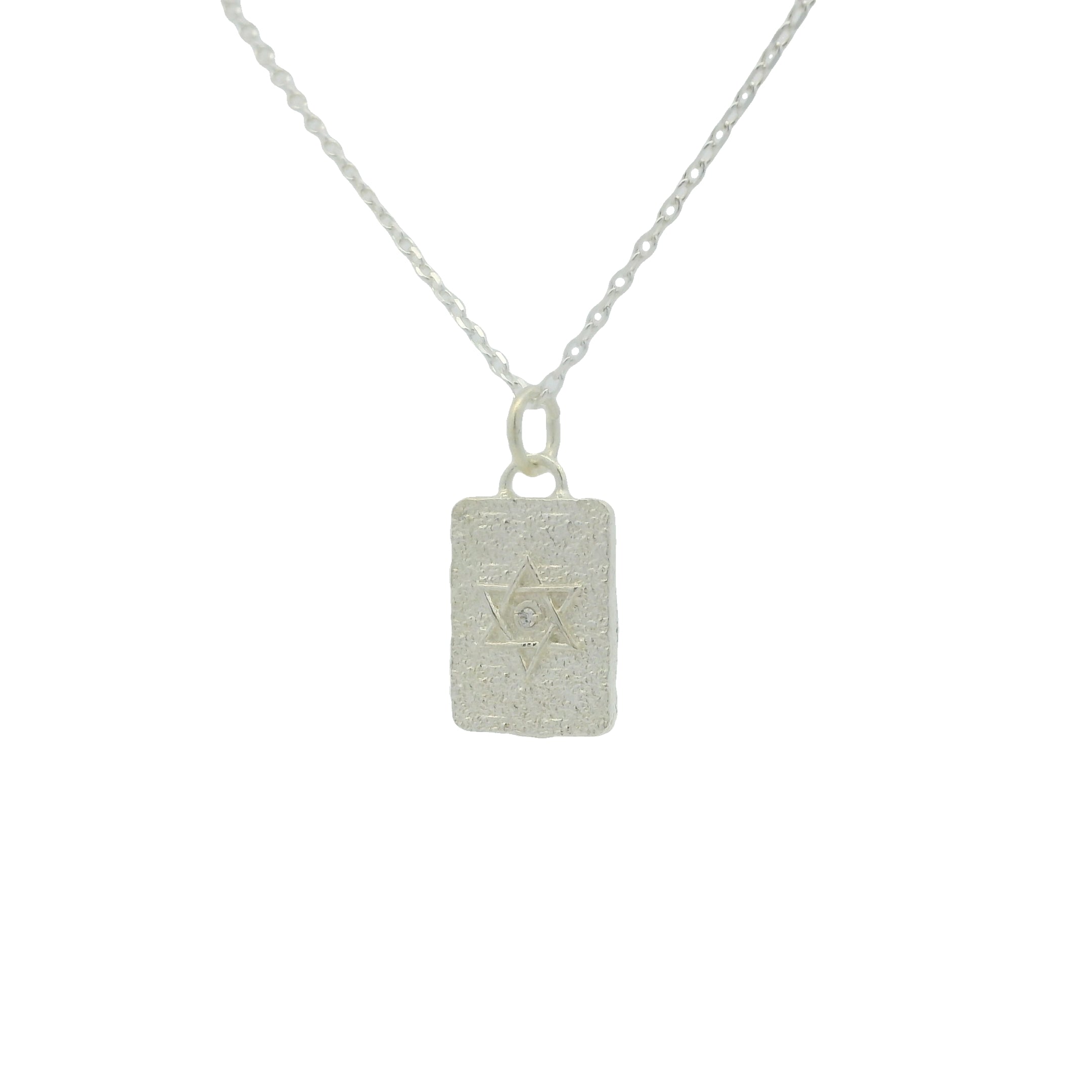 Collier argent 925 plaque étoile de David et zircon 42 cm