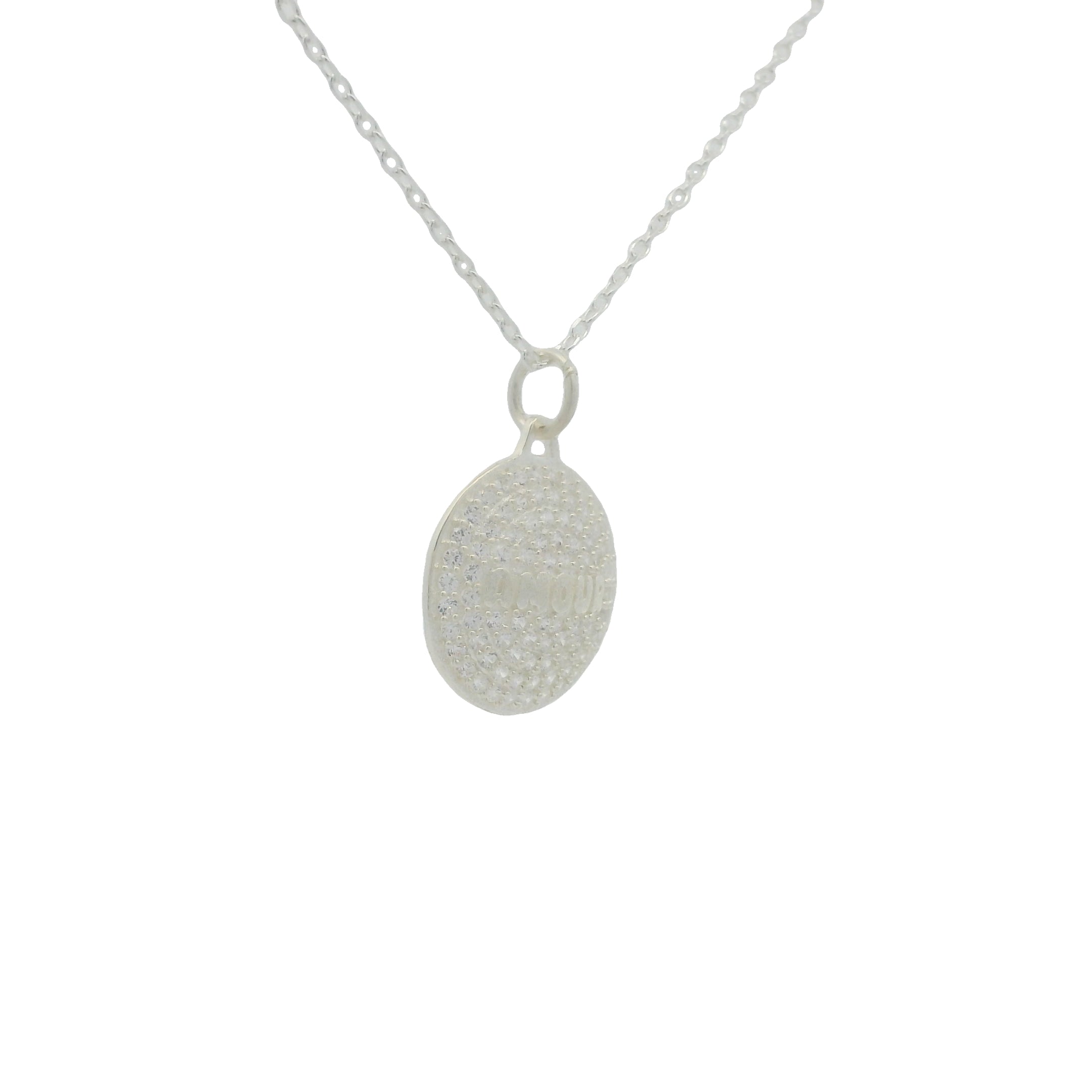 Collier en argent 925 médaille "Amour" et zircons blancs 42 cm