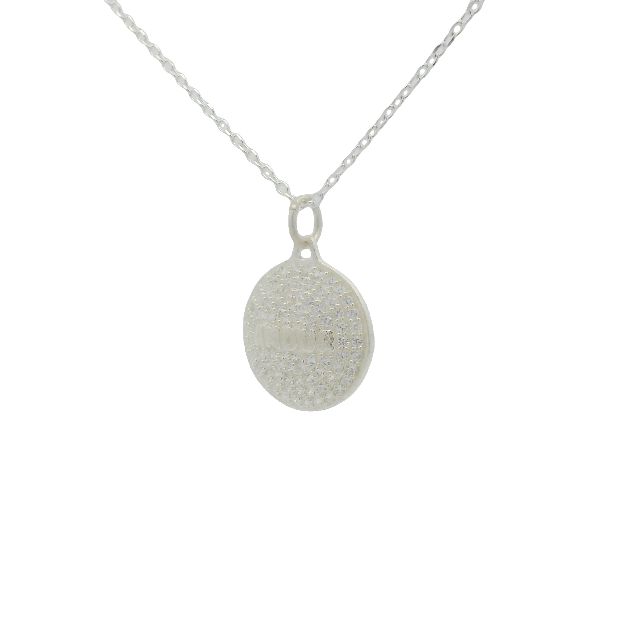 Collier en argent 925 médaille "Amour" et zircons blancs 42 cm