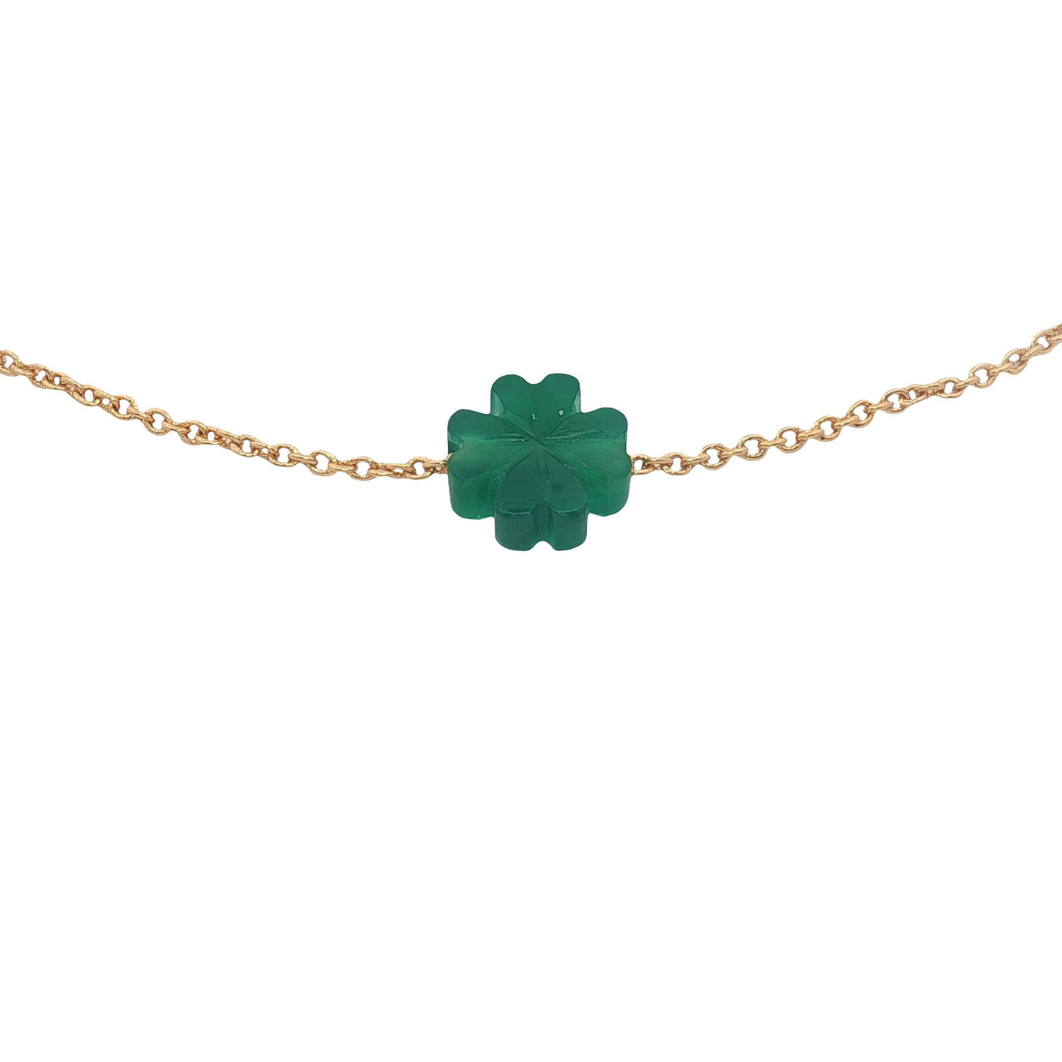 Bracelet doré trèfle onyx verte avec étoile des vents dessus