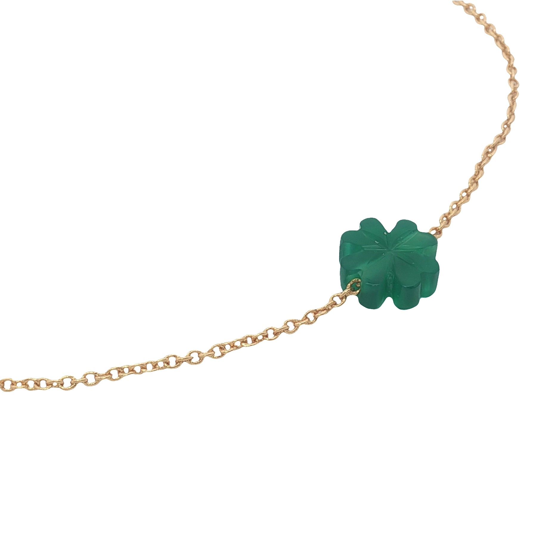 Bracelet doré trèfle onyx verte avec étoile des vents dessus