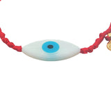 Bracelet doré cordon tressé rouge oeil ovale nacre L