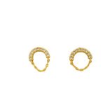 Boucles d'oreilles dorées arc en zircons blancs et chaine