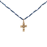 Collier doré croix picots lapis lazulis 60 cm
