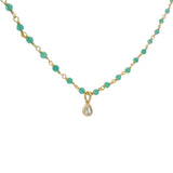 Collier doré rosary onyx verte et zircon en goutte 42 cm