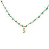 Collier doré rosary onyx verte et zircon en goutte 42 cm