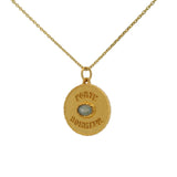 Collier doré médaille porte bonheur et labradorite 42 cm