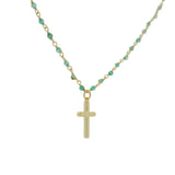 Collier doré santa maria onyx verte et croix 50 cm