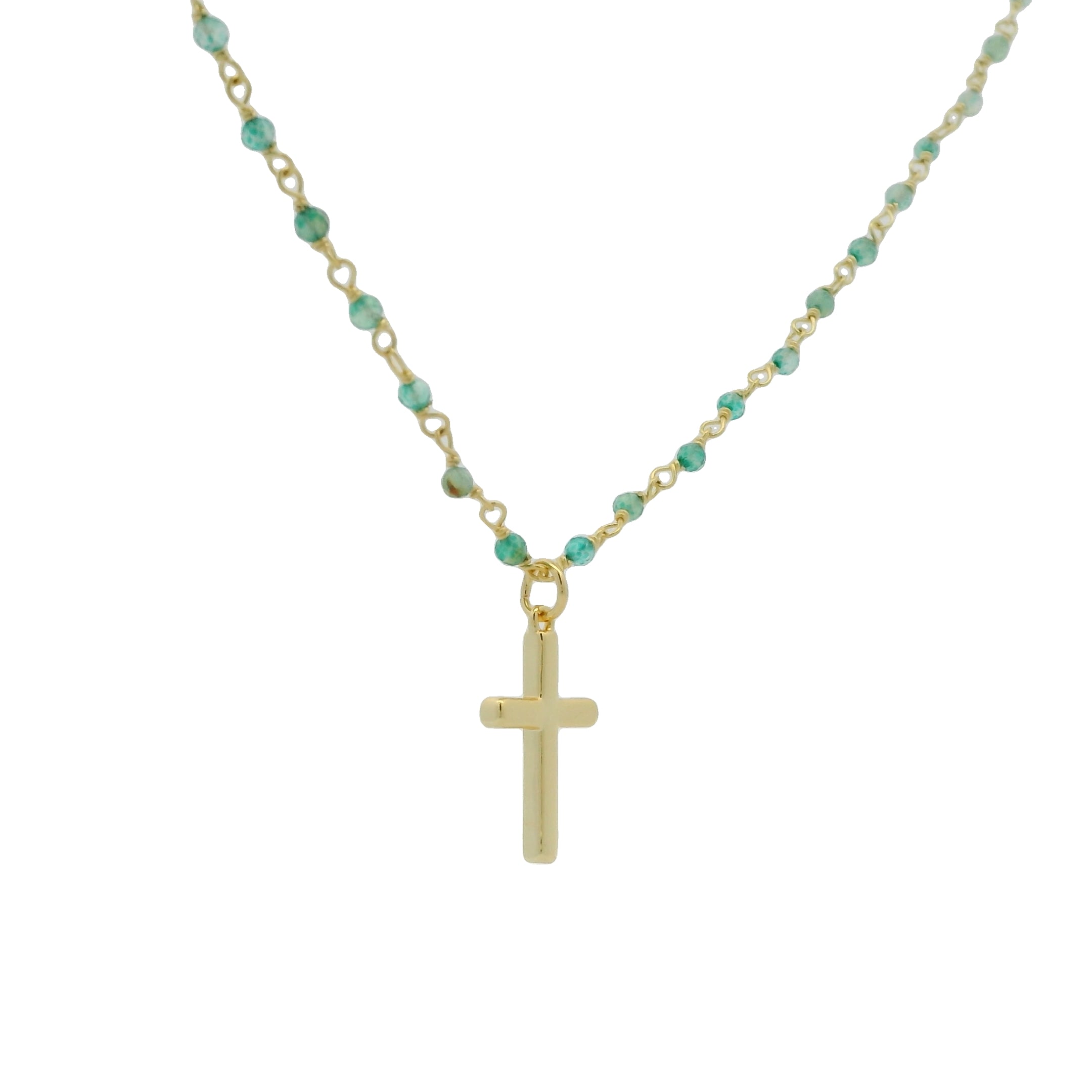Collier doré santa maria onyx verte et croix 50 cm