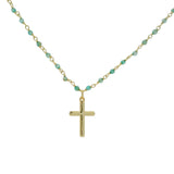 Collier doré santa maria onyx verte et croix 50 cm