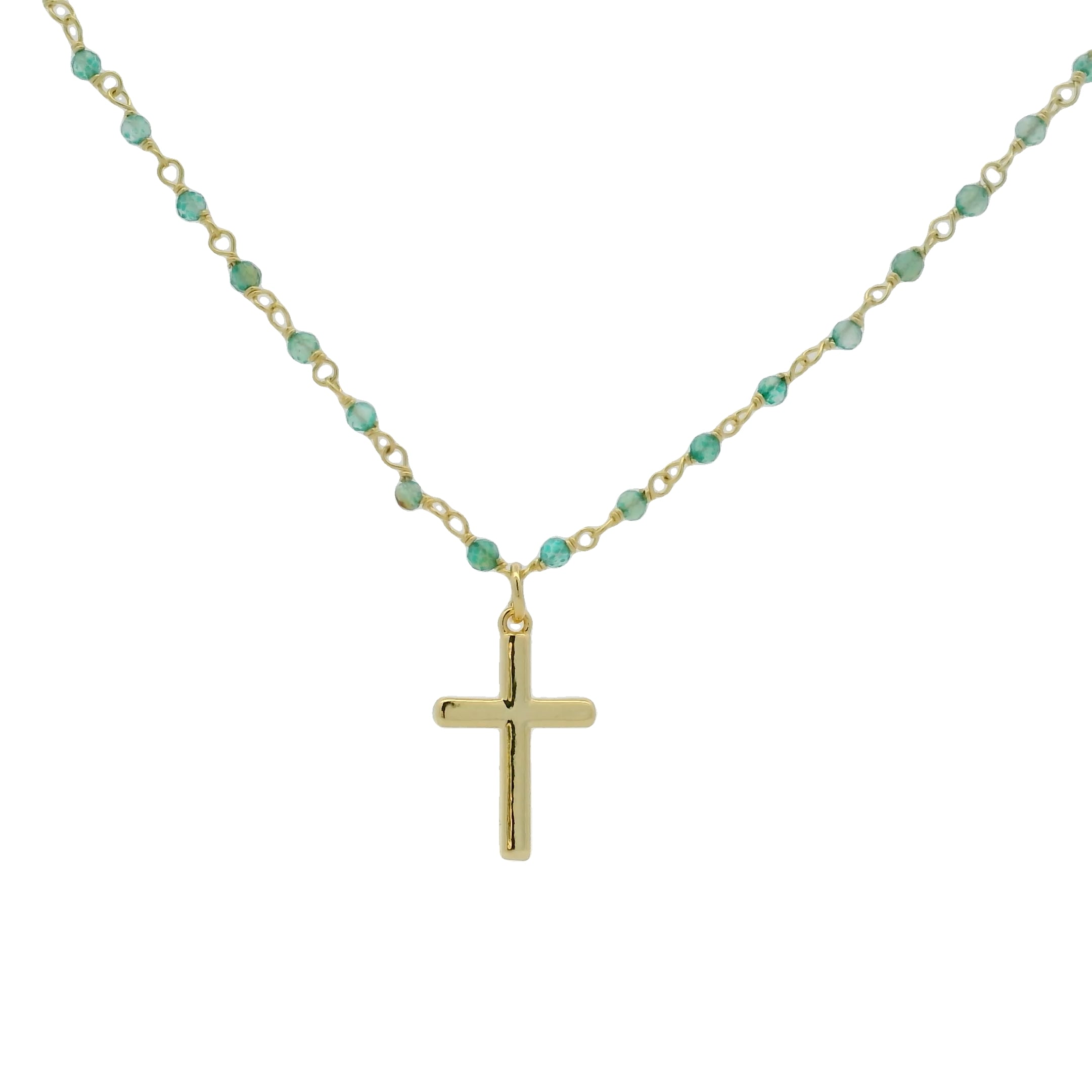 Collier doré santa maria onyx verte et croix 50 cm