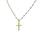 Collier doré santa maria onyx verte et croix 50 cm