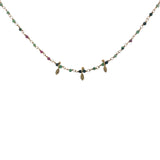Collier doré chaine rosary en rubis zoisite et pampilles navette 42 cm