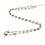 Collier doré chaine rosary en rubis zoisite et pampilles navette 42 cm