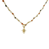Collier doré rosary onyx rouge oeil de tigre rose des vents zircon blanc 42 cm