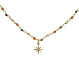 Collier doré rosary onyx rouge oeil de tigre rose des vents zircon blanc 42 cm