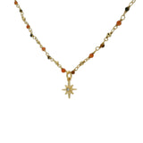 Collier doré rosary onyx rouge oeil de tigre rose des vents zircon blanc 42 cm