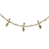 Collier doré chaine rosary en labradorite et pampilles navette 42 cm