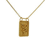 Collier doré plaque texturée serpent et zircon 42 cm
