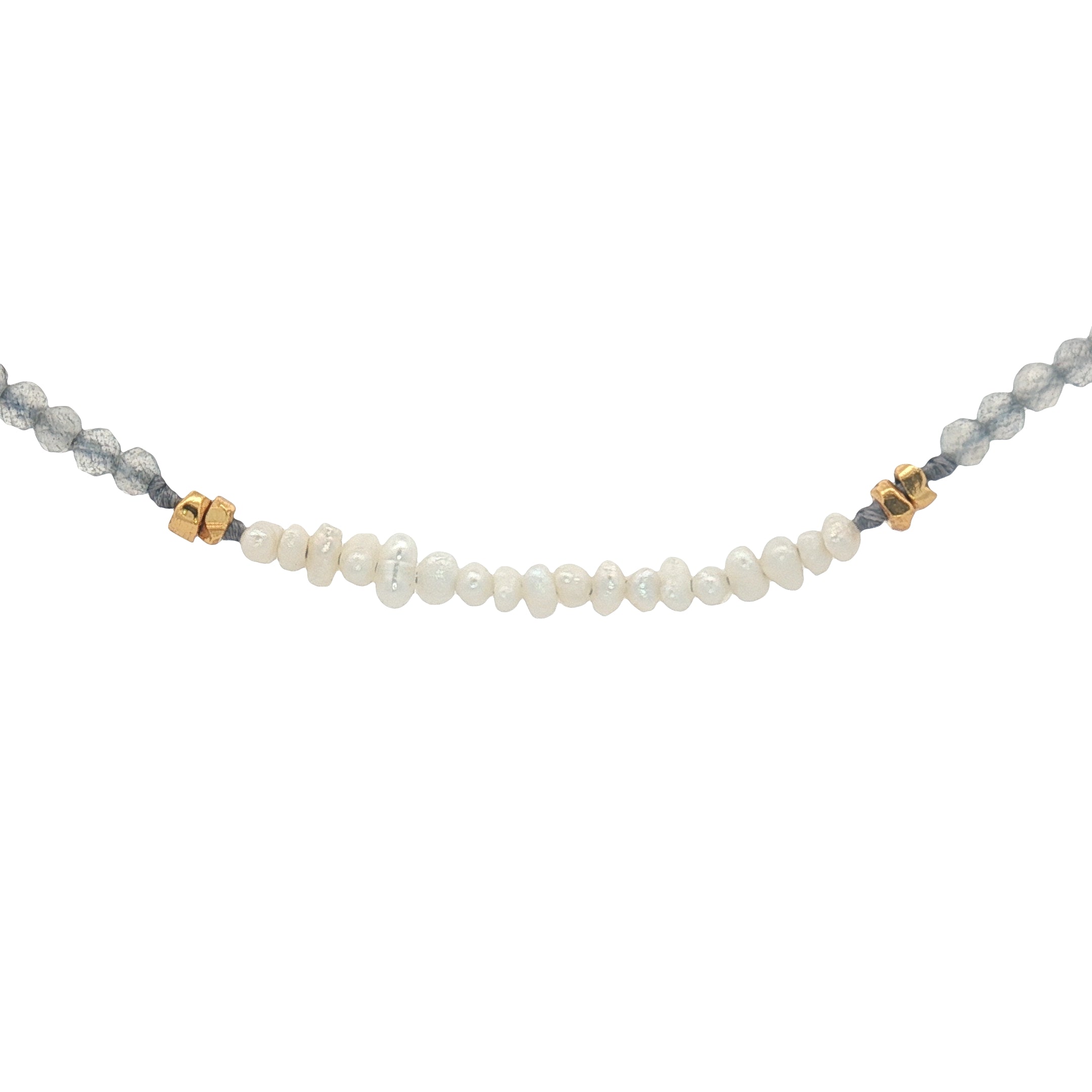 Collier doré en labradorite, perles de culture et perles dorées 38 cm