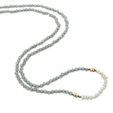 Collier doré en labradorite, perles de culture et perles dorées 38 cm