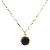Collier doré sphère double pierre labradorite et onyx noire 60 cm