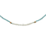 Collier doré en apatite, perles de culture et perles dorées 38 cm