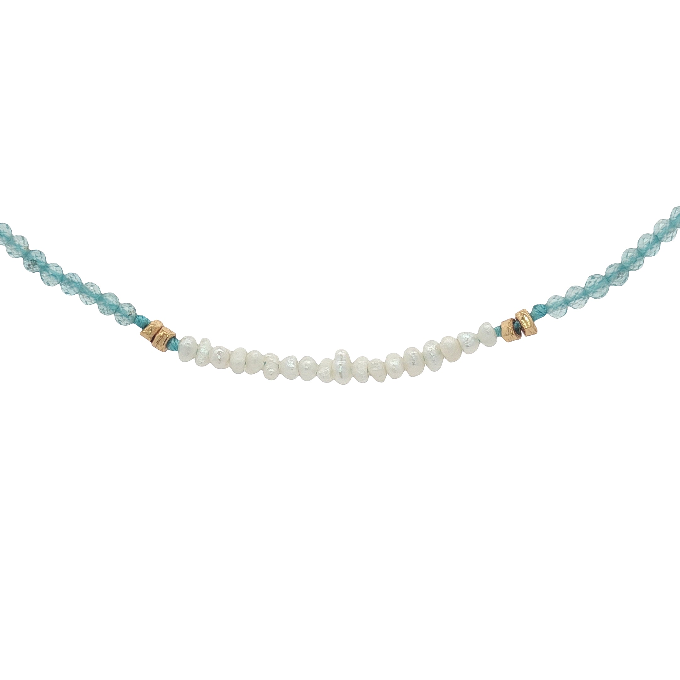 Collier doré en apatite, perles de culture et perles dorées 38 cm