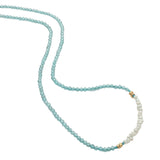 Collier doré en apatite, perles de culture et perles dorées 38 cm
